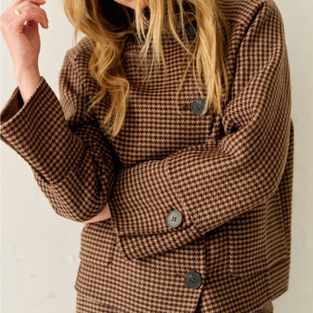 Sezane Brown Houndstooth Blazer